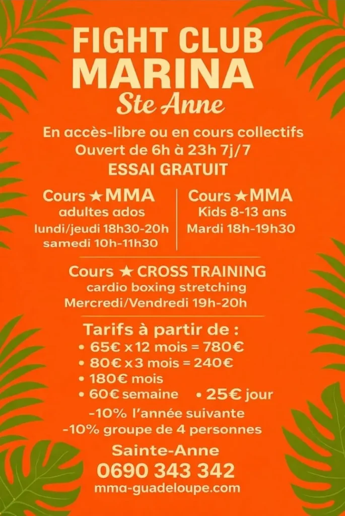 mma guadeloupe au fight club marina tarifs 2026